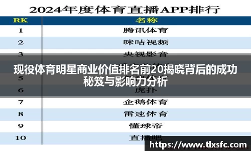 现役体育明星商业价值排名前20揭晓背后的成功秘笈与影响力分析